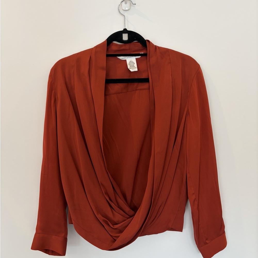 Diane Von Furstenberg Rust Draped Cowl Blouse
